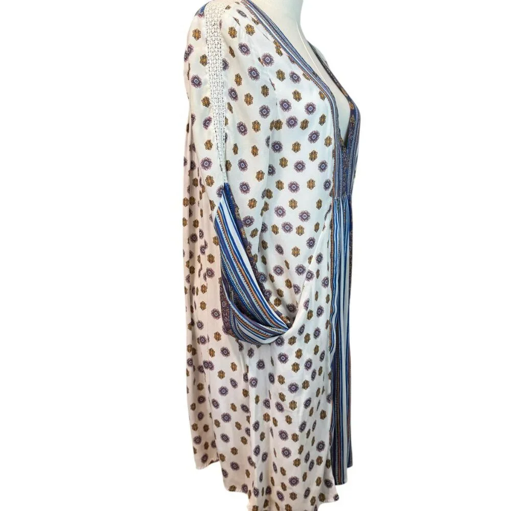 Free People Boho Mini swing dress,  Blusson  sleeves, pockets Size XS